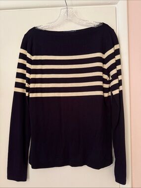 Ralph Lauren Black and Cream Striped Boatneck Sweater